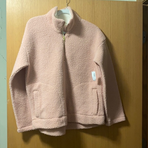 Old Navy Sweaters - Light pink fleece sweater with 3-quarter zip